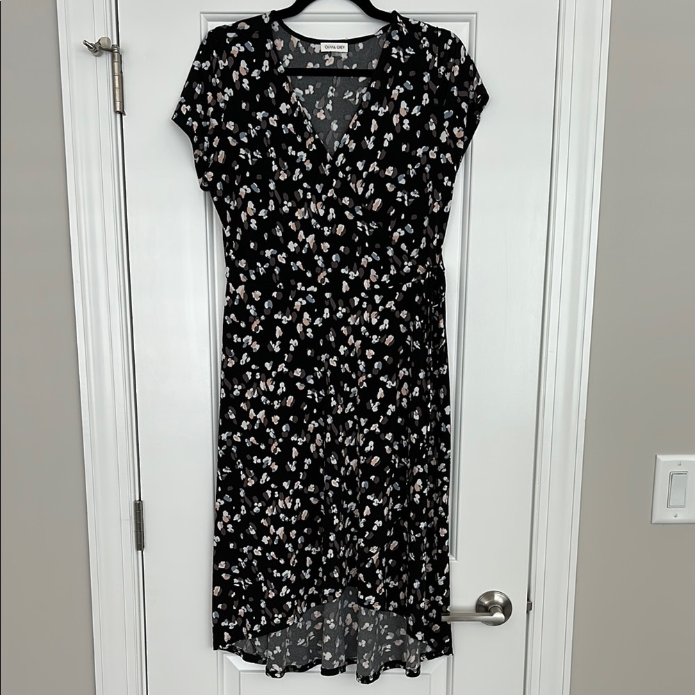 Black and White Asymmetrical Wrap Midi Dress